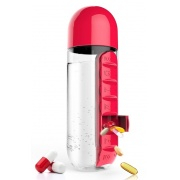 ASOBU   Fresh&Eco ASOBU multifunkční týdenní dávkovací láhev Pill Organizer červená 600ml